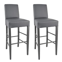 Tony - Lot de 2 Tabourets Laqués Gris et Assise Simili Cuir Gris - Gris