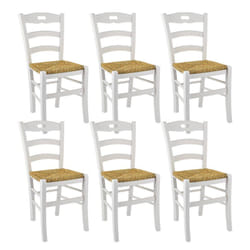 Suzy - Lot de 6 Chaises Laquées Blanc et Assises en Paille - Blanc