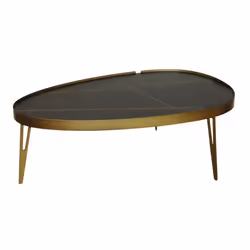 PARRA - Table Basse Bronze et Céramique Marbrée Noire