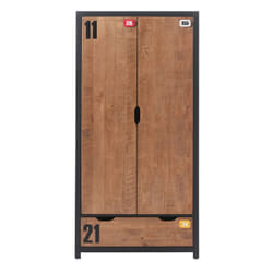 Tchad - Armoire 2 Portes 1 Tiroir en Pin Massif avec Motifs - Marron foncé
