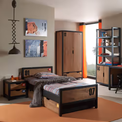 Tchad - Armoire 2 Portes 1 Tiroir en Pin Massif avec Motifs - Marron foncé