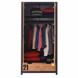 Tchad - Armoire 2 Portes 1 Tiroir en Pin Massif avec Motifs - Marron foncé