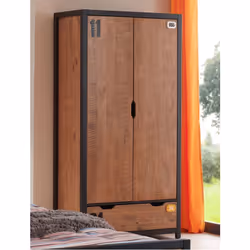 Tchad - Armoire 2 Portes 1 Tiroir en Pin Massif avec Motifs - Marron foncé - Vue supplémentaire 4