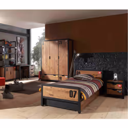 Tchad - Armoire 3 Portes 2 Tiroirs en Pin Massif avec Motifs - Marron foncé
