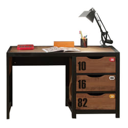 Altobuy - tchad - Bureau 3 Tiroirs en Pin Massif avec Motifs - Marron foncé