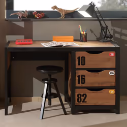 Altobuy - tchad - Bureau 3 Tiroirs en Pin Massif avec Motifs - Marron foncé