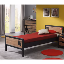 Tchad - Lit 90x200cm en Pin Massif avec Motifs - Marron foncé