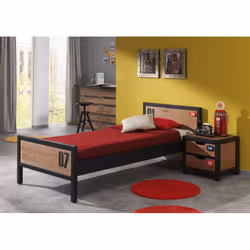 Tchad - Lit 90x200cm en Pin Massif avec Motifs - Marron foncé
