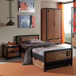 TCHAD - Chambre 90x200cm avec Armoire 3 Portes en Pin Massif