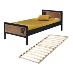 Tchad - Lit 90x200cm en Pin Massif avec Sommier - Marron foncé