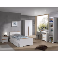 NASH WHITE - Chambre 90x200cm + Armoire 2P + Pack Bureau