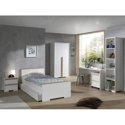 NASH WHITE - Chambre 90x200cm + Armoire 2P + Pack Bureau