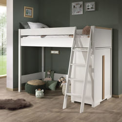 Nash white - Pack Combiné Lit Mezzanine 90x200cm + Armoire Basse - Blanc