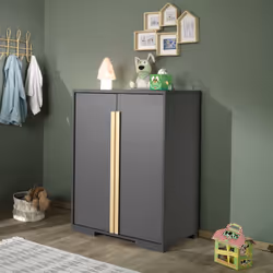 Nash dark - Armoire Basse 2 Portes Anthracite et Bois - Gris anthracite