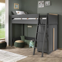 Nash dark - Pack Combiné Lit Mezzanine 90x200 + Armoire Basse - Gris anthracite