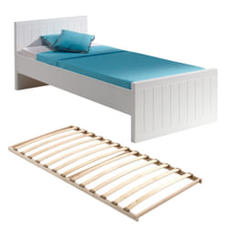Cleo - Lit 90x200cm Effet Lambris Blanc Laqué avec Sommier - Blanc