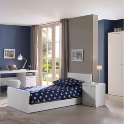 Cleo - Lit 90x200cm Effet Lambris Blanc Laqué avec Sommier - Blanc