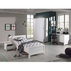 GASTON - Lit 90x200cm + Chevet + Armoire 3 Portes + Bureau