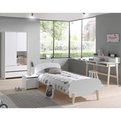 BODHI WHITE - Lit 90x200cm + Chevet + Armoire 2P + Bureau