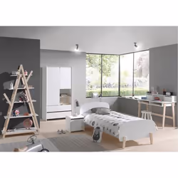 BODHI WHITE - Lit 90x200cm + Chevet + Armoire 2P + Pack Bureau