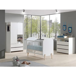 BODHI WHITE - Lit Bébé 60x120cm + Pack Commode + Armoire 2P
