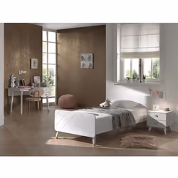 TINY WHITE - Lit 90x200cm + Chevet 2 Tiroirs + Bureau