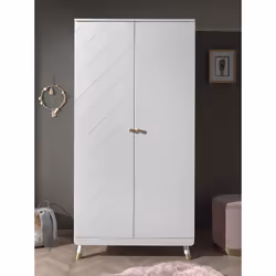 Tiny white - Armoire 2 Portes Blanche Motif Graphique - Blanc