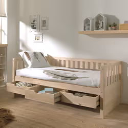 Yax - Lit Banquette 90x200cm à Tiroirs en Pin Naturel - Naturel