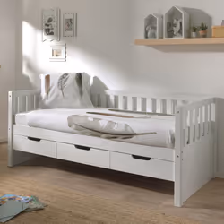 Yax - Lit Banquette 90x200cm à Tiroirs en Pin Laqué Blanc - Blanc