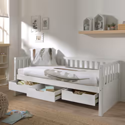 Yax - Lit Banquette 90x200cm à Tiroirs en Pin Laqué Blanc - Blanc
