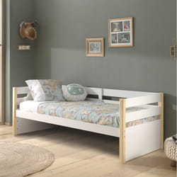 Olaf - Lit Banquette 90x200cm Blanc et Bois - Blanc