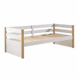 Olaf - Lit Banquette 90x200cm Blanc et Bois - Blanc