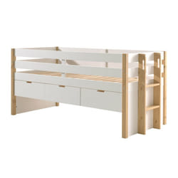 Olaf - Lit Surélevé 90x200cm à Tiroirs Blanc et Bois - Blanc