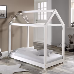 Pega - Lit Cabane 70x140cm en Pin Laqué Blanc