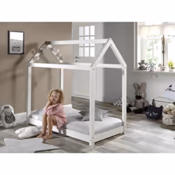 Pega - Lit Cabane 70x140cm en Pin Laqué Blanc