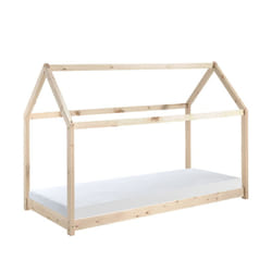 Pega - Lit Cabane 90x200cm en Pin Naturel + Matelas - Naturel