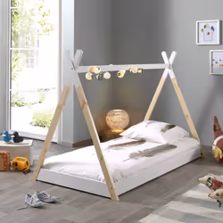 Flitt - Lit au Sol 90x200cm en Pin Forme Tipi + Matelas