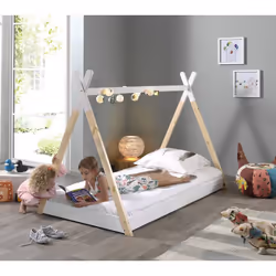 Flitt - Lit au Sol 90x200cm en Pin Forme Tipi + Matelas