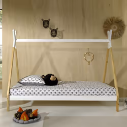 FLITT - Lit 90x200cm Blanc et Pin Forme Tipi