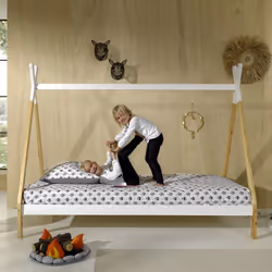 FLITT - Lit 90x200cm Blanc et Pin Forme Tipi