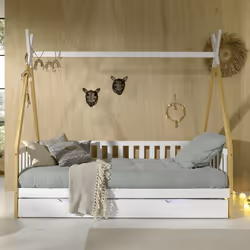 FLITT - Lit Banquette 90x200cm Forme Tipi avec Tiroir Blanc