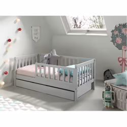 Altobuy - scope - Lit Junior 70x140cm Gris Barrières Verticales + Tiroir