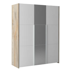 Nino light - Armoire 3 Portes Effet Bois Clair avec Miroir - Marron clair