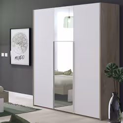 Nino light - Armoire 3 Portes Effet Bois Clair avec Miroir - Marron clair
