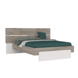 Nino light - Lit 180x200cm Blanc et Effet Bois Clair avec Leds - Marron clair