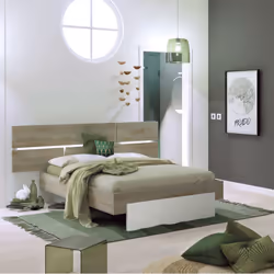 Nino light - Lit 180x200cm Blanc et Effet Bois Clair avec Leds - Marron clair