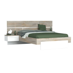 Nino light - Lit 180x200cm Effet Bois avec Leds + Chevets Suspendus - Marron clair