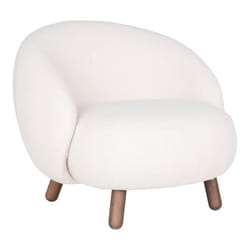 Altobuy - moot - Fauteuil Bas Imitation Laine Blanche et Pieds Bois - Blanc