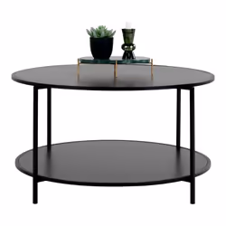 HARALD - Table Basse Ronde Acier et Effet Bois Noir