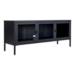 Altobuy - hendra - Meuble tv 3 Portes Verre et Acier Noir - Noir